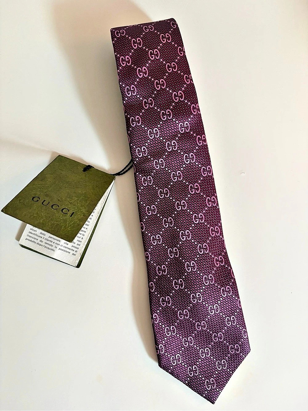 Gucci GG Monogram Jacquard Silk Tie Aubergine NEW